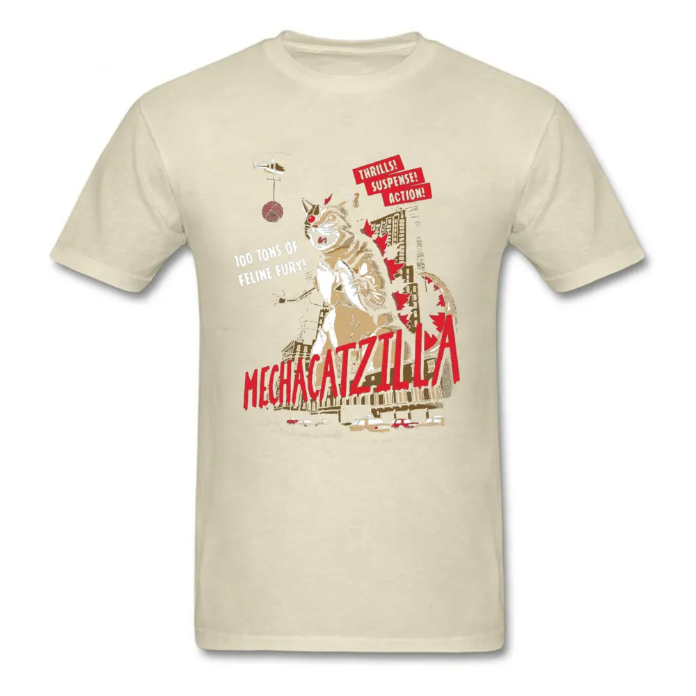 Normal Mecha Catzilla V2 23216 Short Sleeve Lovers Day Tops & Tees Newest Crewneck Cotton Fabric Tops Shirt Men Tshirts Mecha Catzilla V2 23216 beige