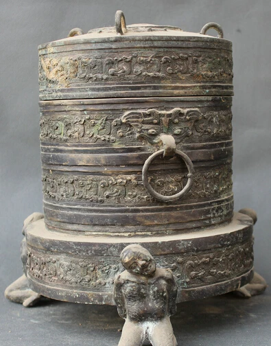 

JP S0524 10" Famous China Dynasty Palace Bronze Archaic 3 Foot Man foodstuff warehouse