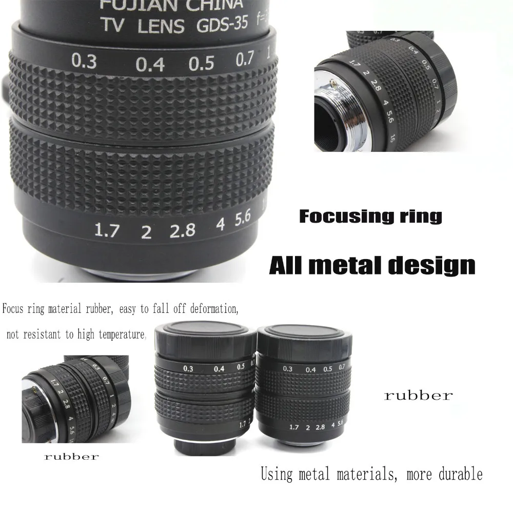 Фуцзянь 35 мм f/1,7 CCTV объектив камеры для M4/3/MFT Крепление камеры и адаптер Комплект+ 2 c amout кольцо