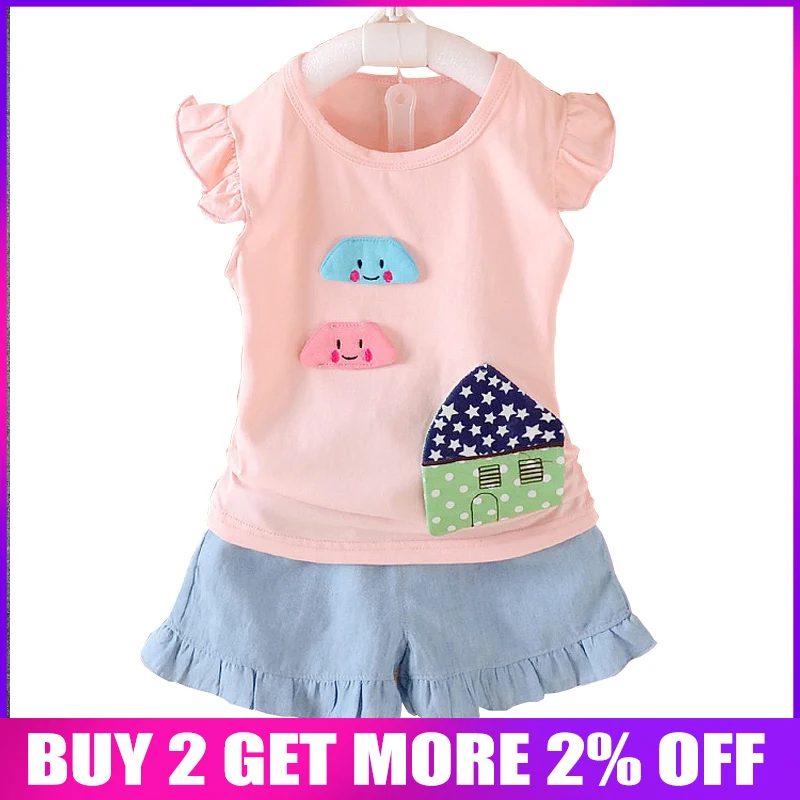 

BibiCola 2018 summer baby girl clothing sets cotton short sleeve infant suit cartoon T-shirt+leisure short pants girls clothes