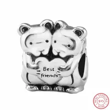 925 стерлингового серебра лучшие друзья бусины Плюшевые мишки обнимаются и «Лучшие друзья» выгравированы DIY Fit PANDORA Подвески для изготовления ювелирных изделий FL585