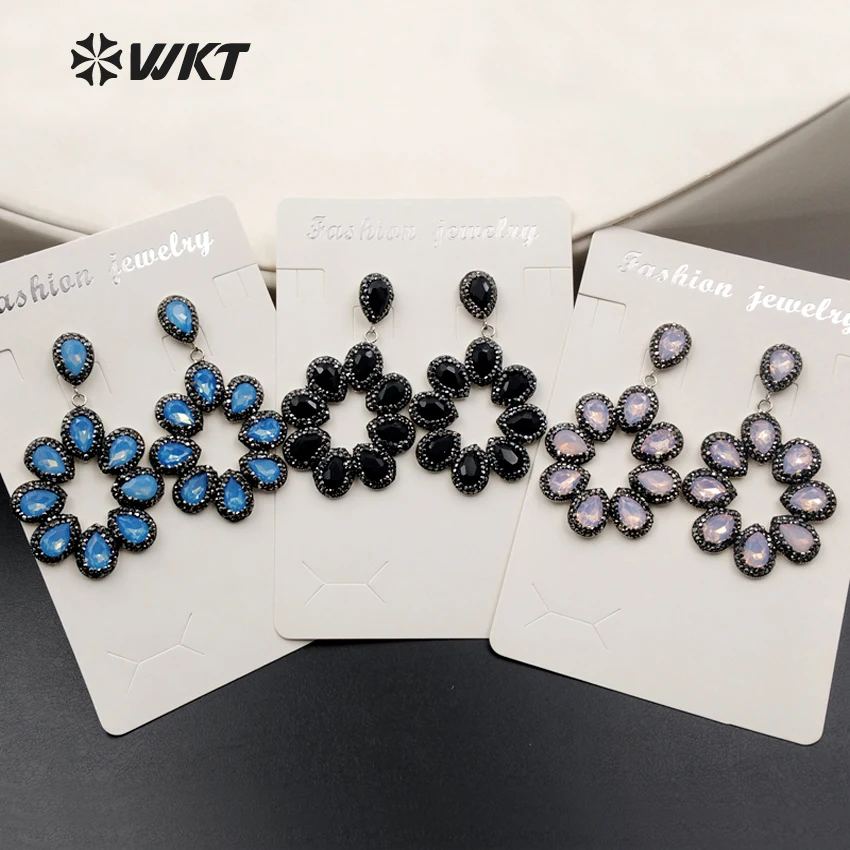 

RE037 Sparkly Dangle Earring With High Quality Rhinestone Pave Natural Stone Earring Flower Shape Earring For Fashion Jewelry