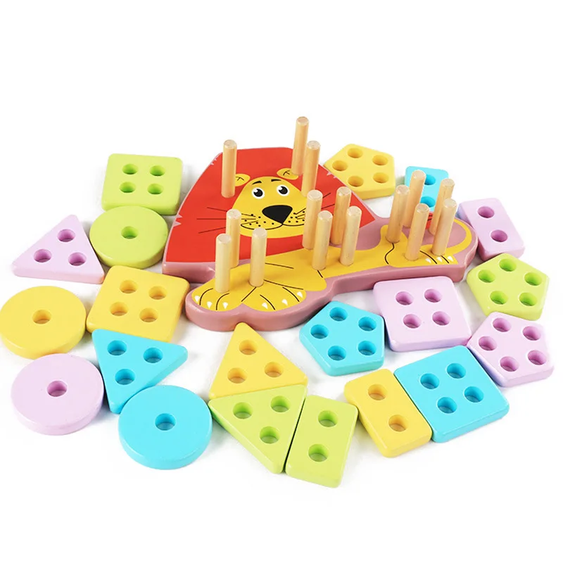 Wooden toy building block Wooden block Four columns Children monterssori develop baby intelligence early Education children gift