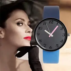 2018 новые удивительные женские часы мужские стекло для часов круглый кожаный ремешок Сплав Кварцевые часы для влюбленных relogio feminino