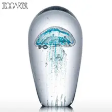 Tooarts Blue Jellyfish Glass Figurine Home Decor Glass Jellyfish Minature Figurine Glass Craft Gift For Home Office