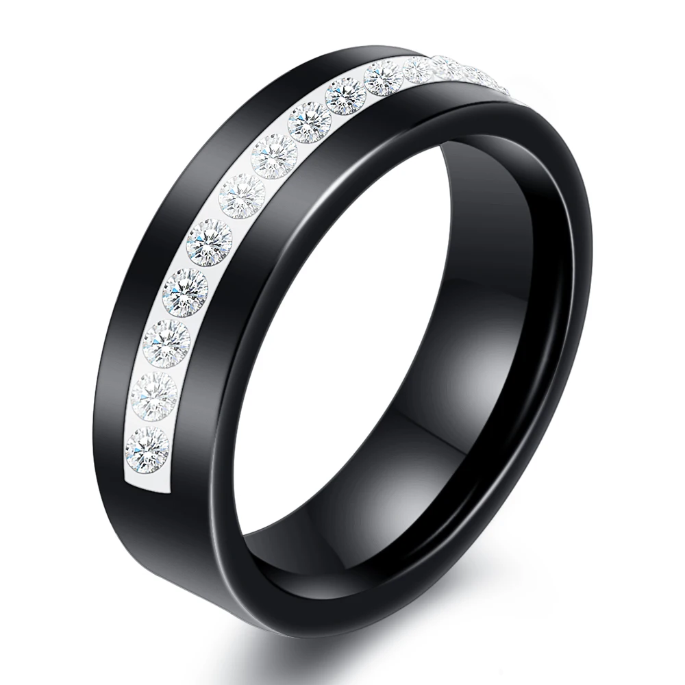 Wedding Rings for Women Men Couple Promise Band 6mm Wide One Row Bling Cubic Zircon Ceramic Rings Anniversary Engagement Jewelry