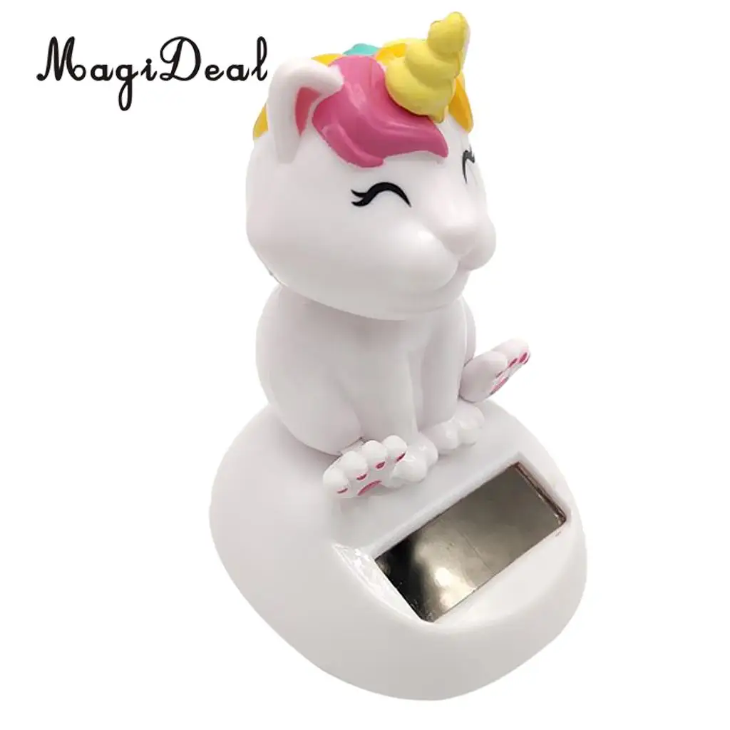 Solar Powered Cute Cat Unicorn Nodding Head Figure Doll Kids Toy Gift Home Office Car Decoration