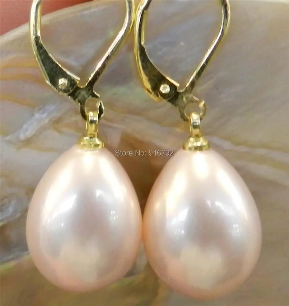Wholesale >>Beautiful 12x16mm Pink Shell Pearl Drop Dangle Earrings