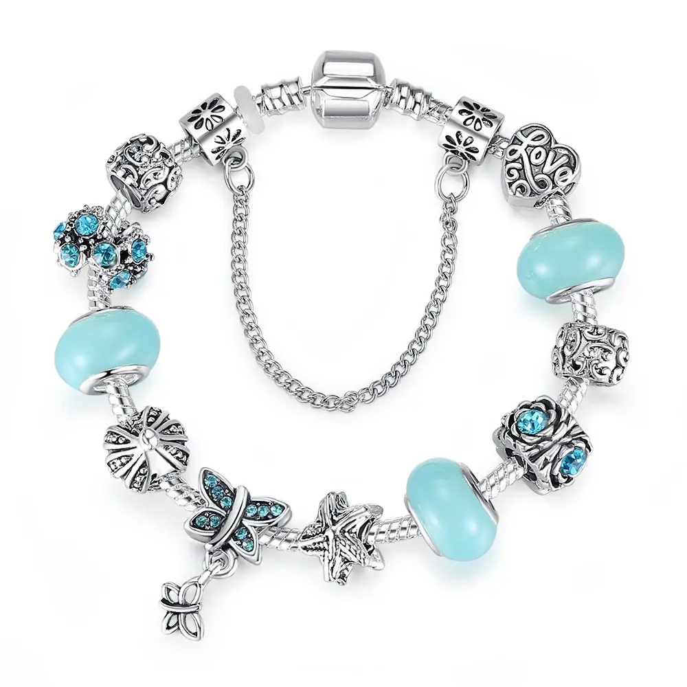 

Beiver Fashion Animal Butterfly Acid Blue Crystal DIY Beaded Charm Bracelets for Women Best Gifts for Valentine's Day Gifts