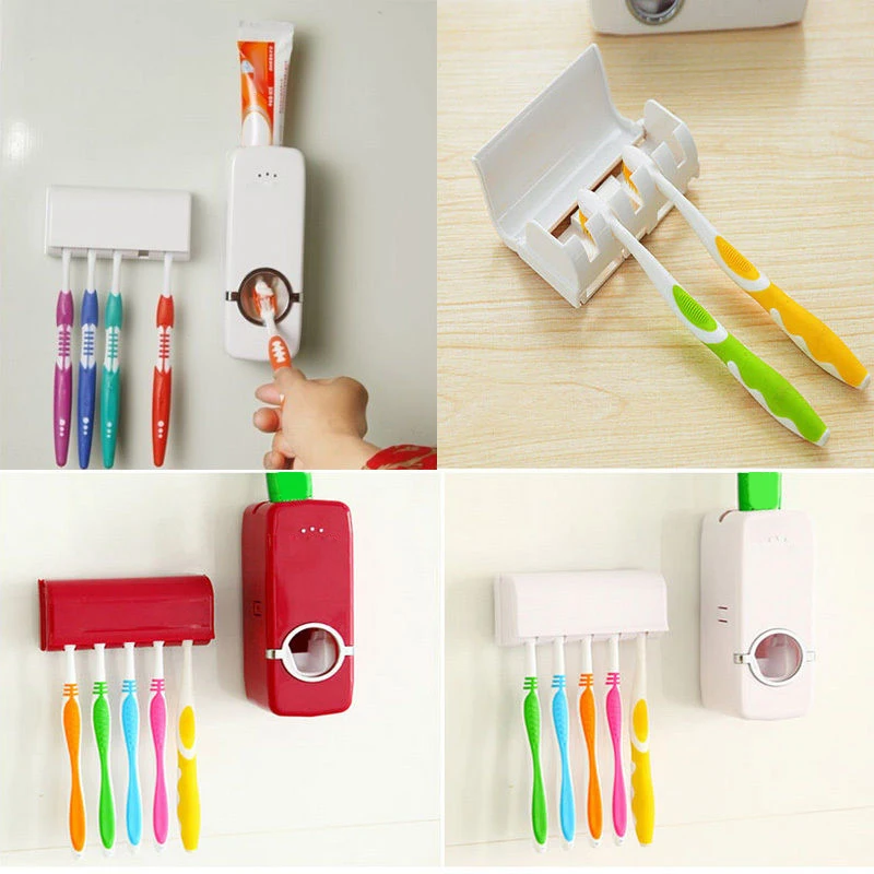 LS4G настенное крепление стойки Автоматический дозатор зубная паста + 5 Зубная щётка держатель для Ванная комната Аксессуары для ванной