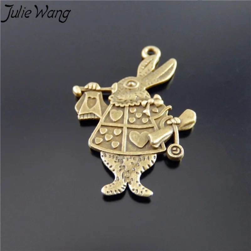 

Julie Wang 15pcs/pack Ancient Cyan Alloy Humanoid Fun Cute Style Rabbit Shape Mr. Fairy Tale Pendant Jewelry Accessories
