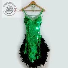 Стиль Костюмы для латинских танцев пикантные Блестки Перо латинские танцевальные платья для женщин конкурс латиноамериканских танцев платья S-4XL