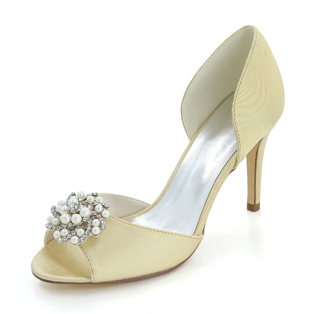 Атласные туфли лодочки с открытым носком и жемчугом|pumps heels|shoes bridalopen toe |