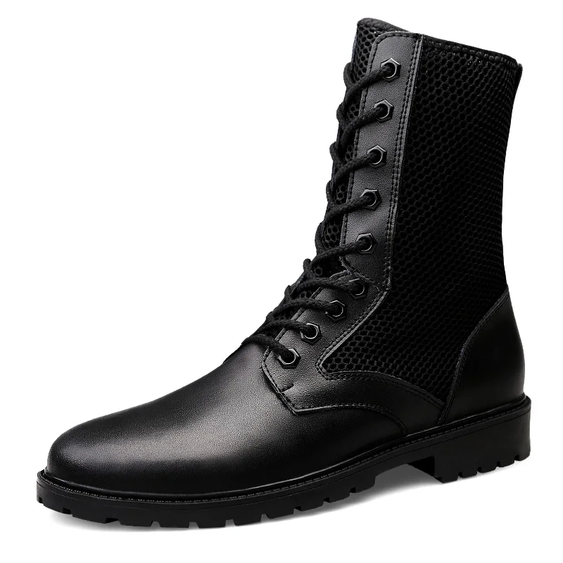 

Military Leather Boots Men Genuine Leather Military Boots with Fur Riding Casual Walking Shoes Military Tactical Boots Men