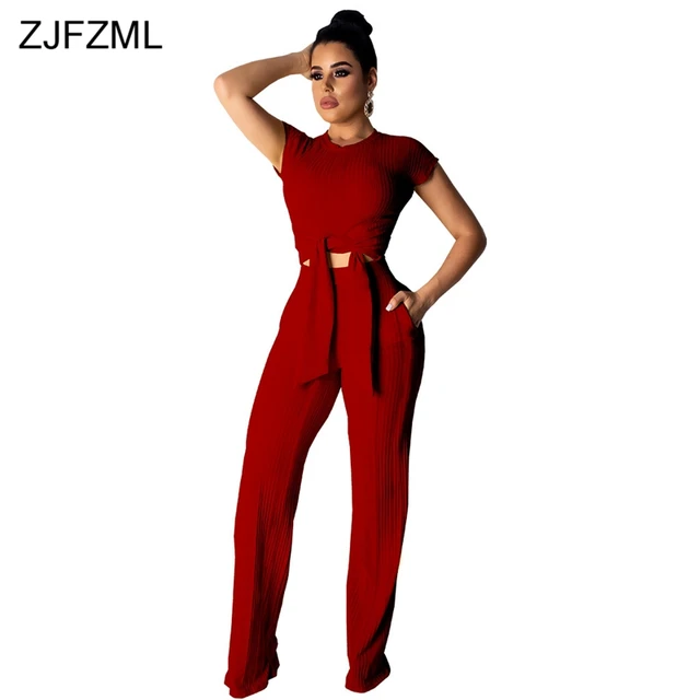 Summer Knitted 2 Piece Matching Set Women Short Sleeve Slim Fit Short