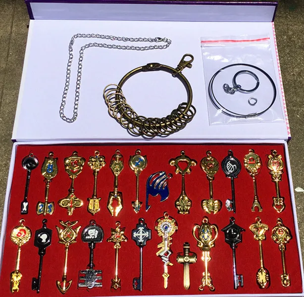 

Fairy Tail KeyChain Box All Sets Lucy Zodiac 12 Constellations 24Models COS Props Gold Silver Spirit of Keys for Women Men Gifts
