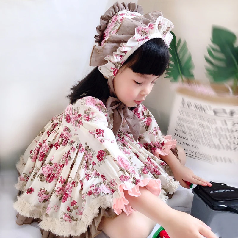 

2019 New Autumn Floral Printed Girl Birthday Dress Party Princess Costume 3pcs For Girls Boutique Kids girl 1 2 3 4 5 6 clothes