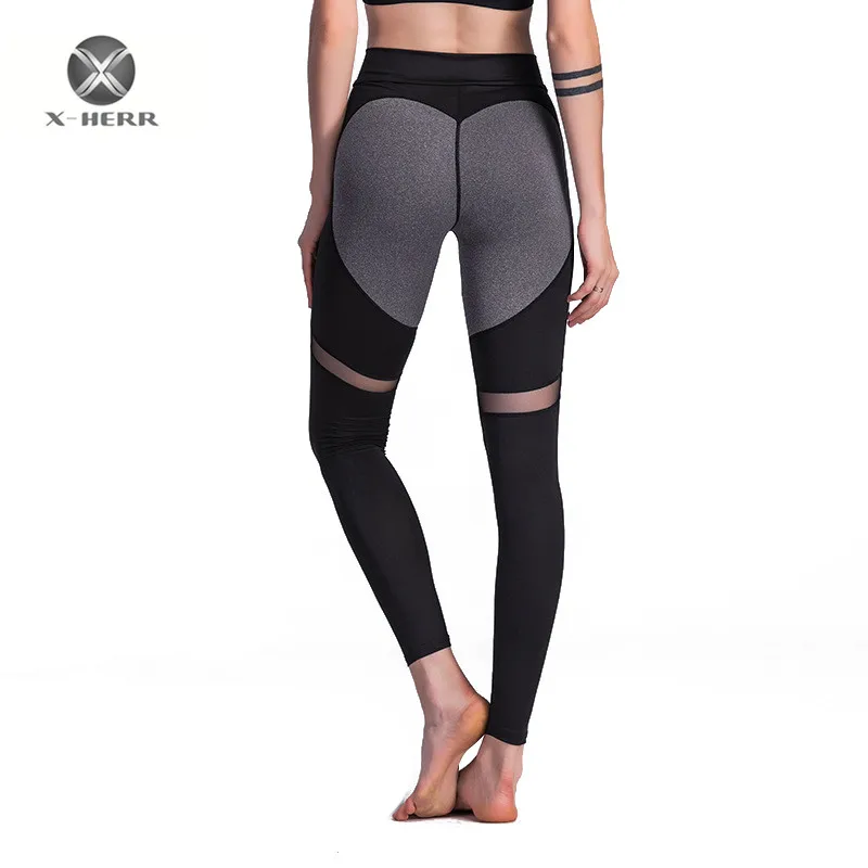 X HERR Hear Shape Hips Yoga Pants Mesh Patchwork Sportswear Women