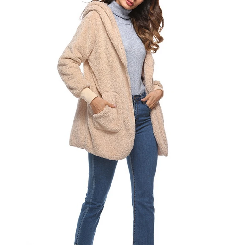 

LASPERAL Spring Autumn 2019 Women Faux Fur Jackets Coat Long Sleeve Casual Open Stitck Hooded Pullovers Jacket Warm Xmas Tops