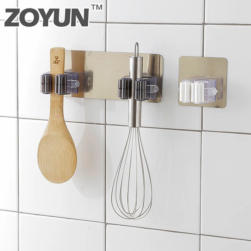 ZOYUN настенный держатель-органайзер для швабры, подвесная щетка, метла, вешалка для хранения, кухонный инструмент, два подвесных отверстия