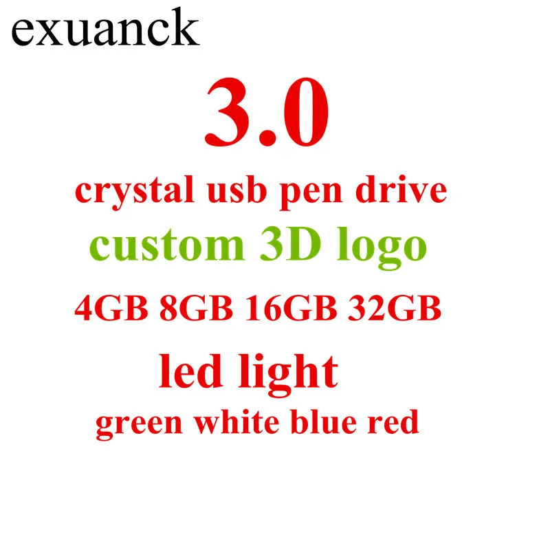 

Custom Photo Print Crystal Usb 3.0 Memory Sticks Flash Pen drive 16GB 32GB 64GB 128GB Pendrive LED Light U-disk Gift Photography