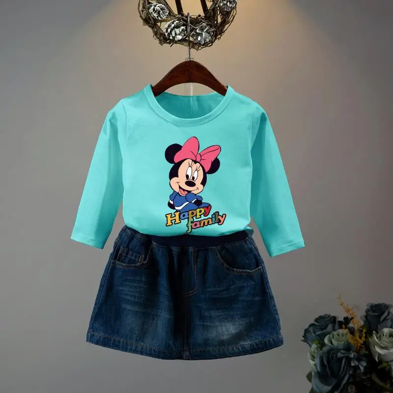 Roupas infantis menino/комплекты для девочек коллекция года, весенне-летняя детская одежда с Минни, пуловер футболка+ юбка, комплект из 2 предметов