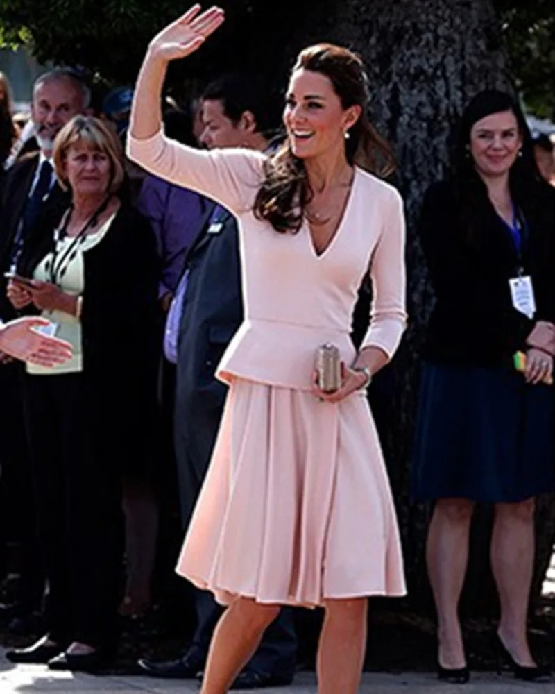 

celebrity tapete vestido de festa red carpet party gowns special occasion kate middleton Knee Length Long Sleeves evening dress