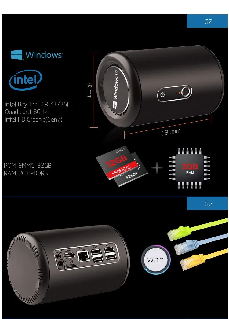 Windows 10 Mini PC 2 GB/32 GB G2 tv Box Inte l Bay Trail CR Z3736F четырехъядерный 1,8 GHz 2MP камера Smart hdmi-медиапроигрыватель WiFi BT 4,0