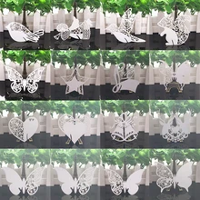 50pcs White Butterfly Heart Laser Cut Table Mark Wine Glass Name Place Cards Baby Shower Wedding Birthday Party DIY Decorations