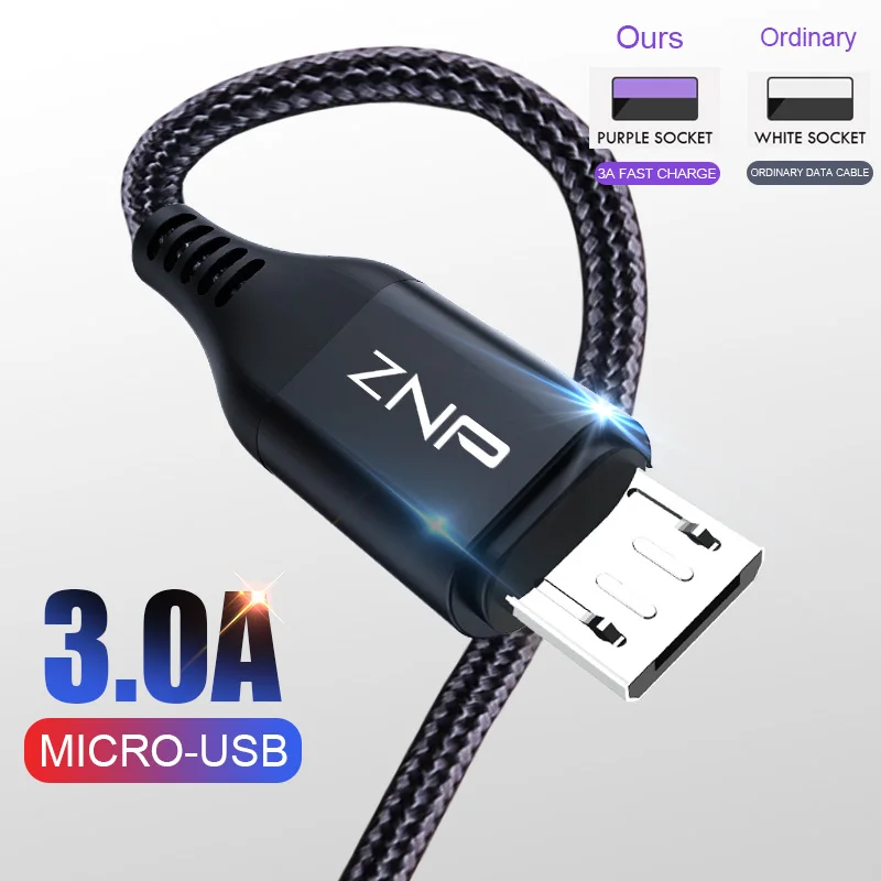 

ZNP Micro USB Cable 3A Fast Data Sync Charging Cable For Samsung Huawei Xiaomi LG Andriod 3.0A Micro usb Mobile Phone Cables