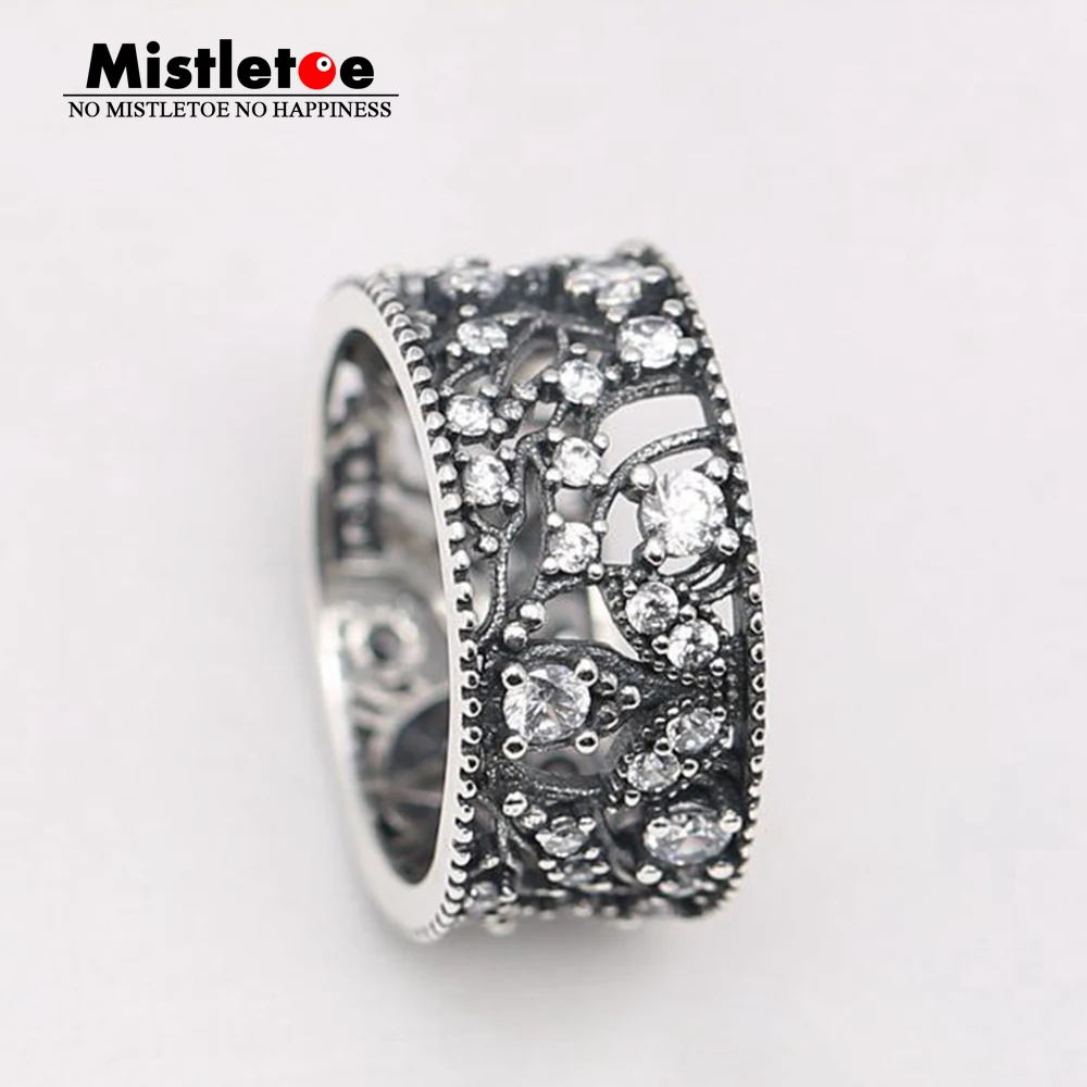 

Genuine 925 Sterling Silver Shimmering Leaves, Clear CZ Ring Compatible with European Jewelry