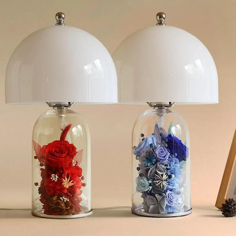 Original Design Rose Immortal Flower Table Lamp Bedroom Bedside Glass