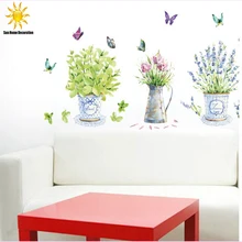 DIY wall stickers home decor potted flower pot butterfly kitchen window glass bathroom decals waterproof Free shipping
