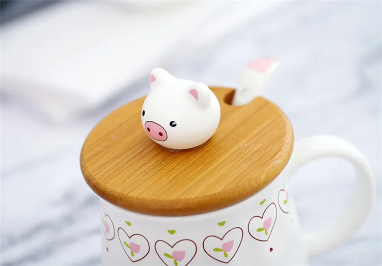 Cartoon Cute Pig Coffee Mug Ceramic Cups and Mugs with Lid Office Home Water Cup Couple Breakfast Cup Unique Gift for Children