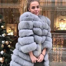 Maylofuer Maylofuer Real Fox Шуба Женская Меховая Съемная Съемные Рукава Длина Пальто Зима Теплая 60см Рукав 90см Длина Пальто