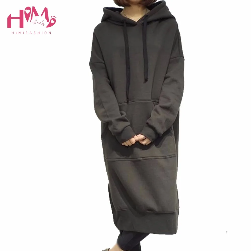 Womens Long Style Black Baggy Long Hoodie Casual High Quality Keep Warm