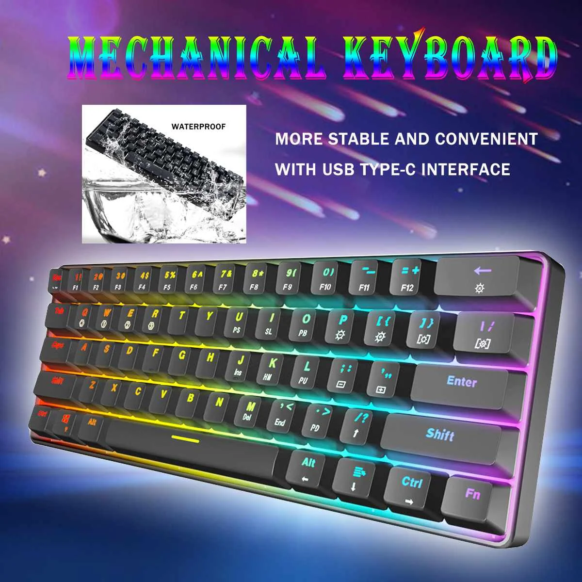 

Gateron Switch Mechanical Keyboard RGB Game Optical Axis Can Be Inserted Cable Mechanical Axis 61 key games