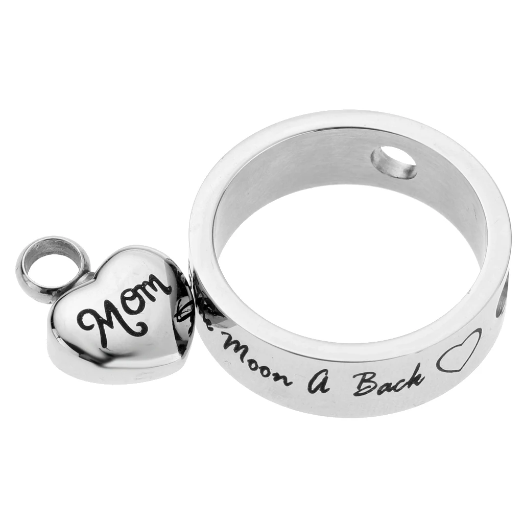 Round Loop Heart I Love You to the Moon and Back Stainless Steel Urn Pendant Memorial Keepsake Jewelry