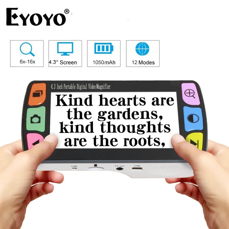 

Eyoyo FD43 Reading Magnifier 4.3 inch Screen Magnifying Photographing TV AV OUT 6x-16x loeplamp
