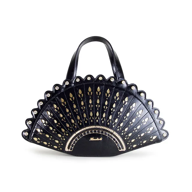 Europe and America hollow out gold pattern fan shaped handbag unique