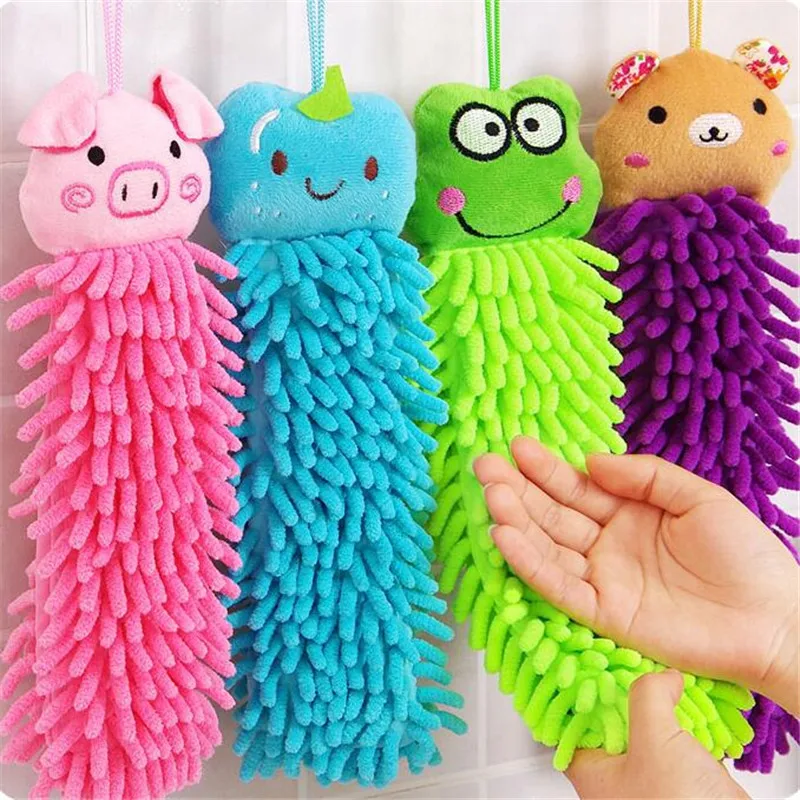

S Cartoon Hanging Kitchen Towels for Hands Chenille Wipe Towel Color Magic Soonge Car Wash Product Cleaning Cloths Hang Towel