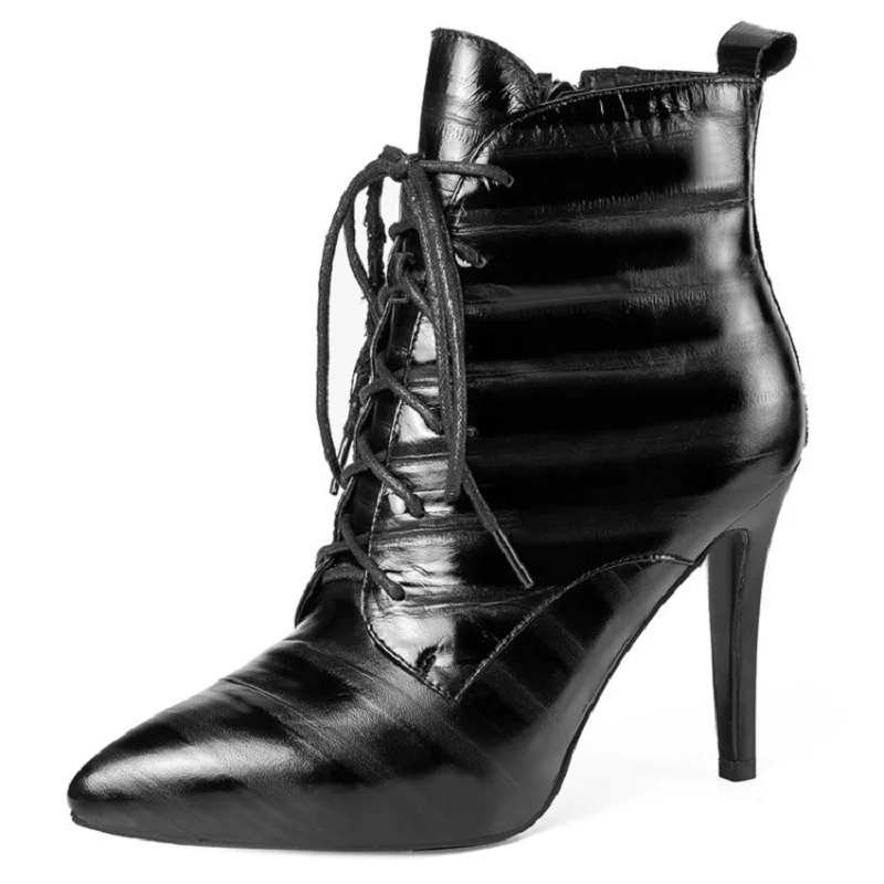 

2018 new European and American pointed women's boots stiletto lace ladies ankle boots black ljj 0331