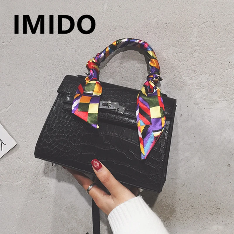 

IMIDO 2019 New Trend Leisure Stone Pattern Silk Scarf European And American College Style Retro Shell Crossbody Shoulder Bag