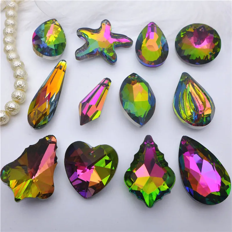 

metalic plated/rainbow glass pendants chandelier drops crystal cutain lamp spark decoration jewelry DIY accessories findings k9