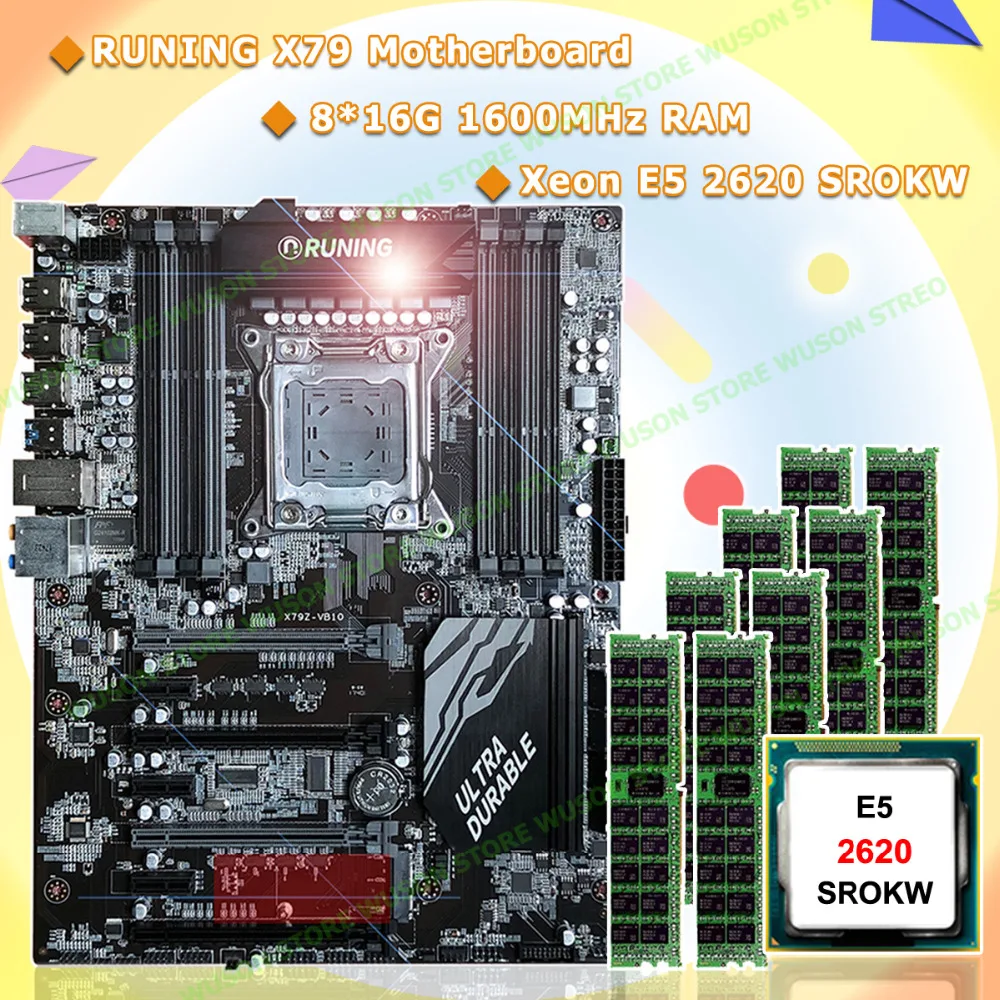 Комплектующие для ПК Runing X79 материнская плата Intel Xeon E5 2620 SROKW 2,0 GHz ram 128G(8*16G) DDR3 1600MHz REG ECC гарантия качества