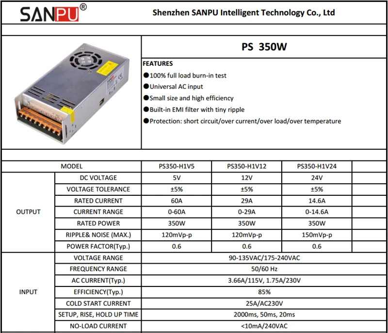 SANPU EMC EMI EMS SMPS 350 Вт импульсный источник питания 12VDC 30A светодиодный драйвер 12 Вольт 220 В-12 в AC-DC преобразователь трансформатора 12В