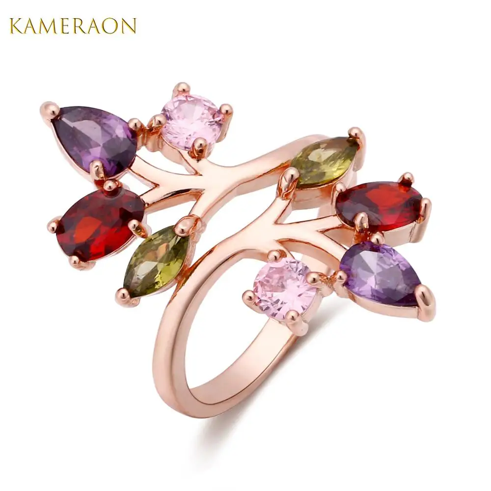 

KAMERAON Engagement Ring For Women Multi Colour Zircon Jewelry Dainty Rose Crystal Stone Female Accessories Promise Boho Rings