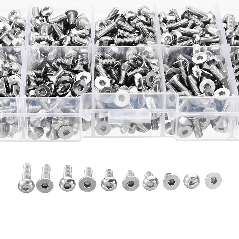 

SULEVE New 720Pcs/Set M3SH8 M3 Stainless Steel Hex Socket Button & Flat Head Screw Bolt Assortment Kit with Box