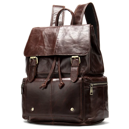 Мужской рюкзак WESTAL из натуральной кожи для мужчин, школьный многофункциональный рюкзак, сумки для ноутбука, дорожный рюкзак с веревкой для документов - Цвет: 8507D4red brown