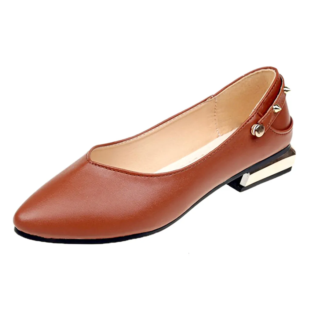 

Women Ladies Slip On Pointed Toe Rivet Casual Loafers Slippers Singles Shoes Rubber Round Toe Outdoor 2019 Pointed Toe Shoes